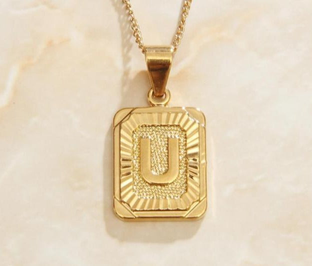 Square Gold Initial Necklace