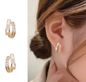 Mother-of-Pearl Zircon Baguette Earrings