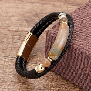 Large Stone Leather Bracelets