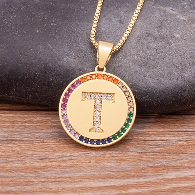 Colored Rhinestone Initial Necklace