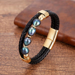 Black Pearl Leather Bracelet