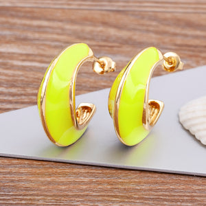 Enamel Half Moon Earrings