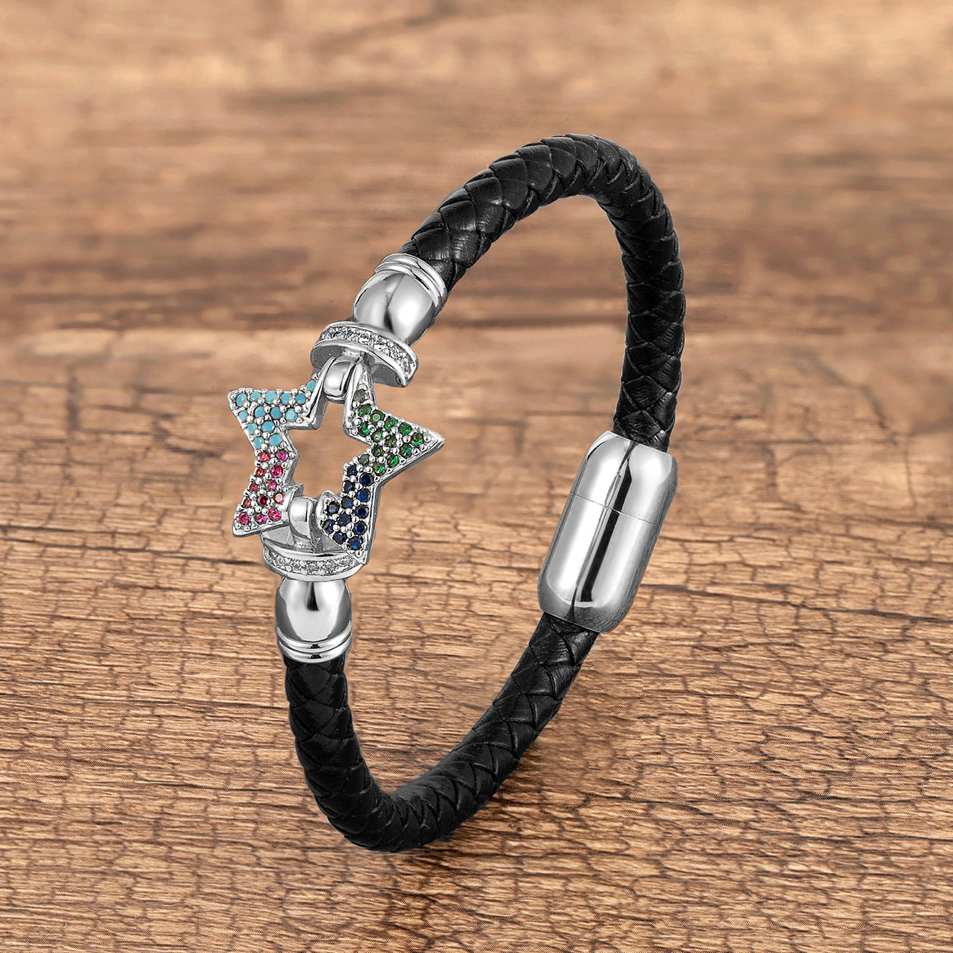 Star CZ Leather Bracelet