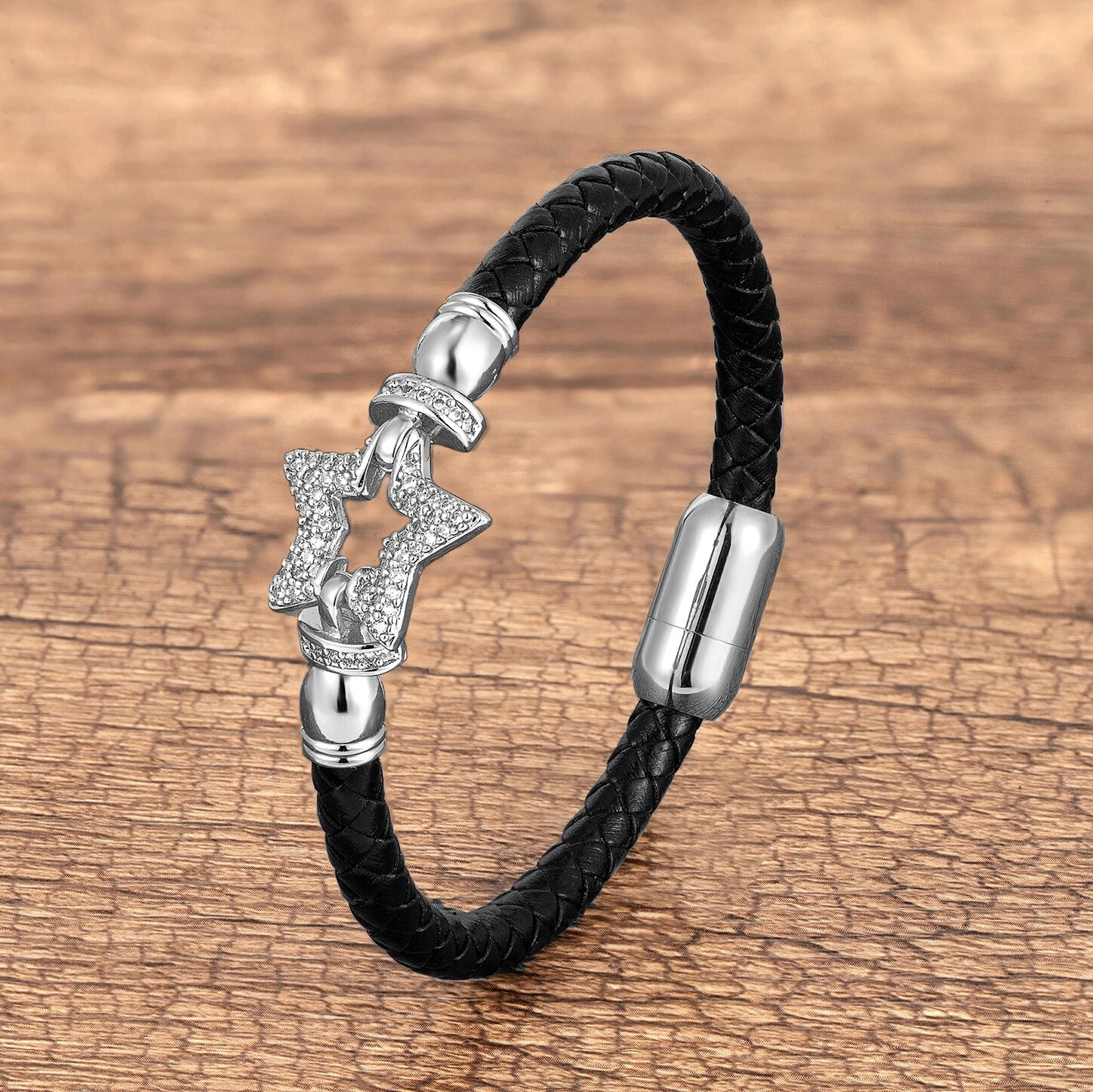Star CZ Leather Bracelet