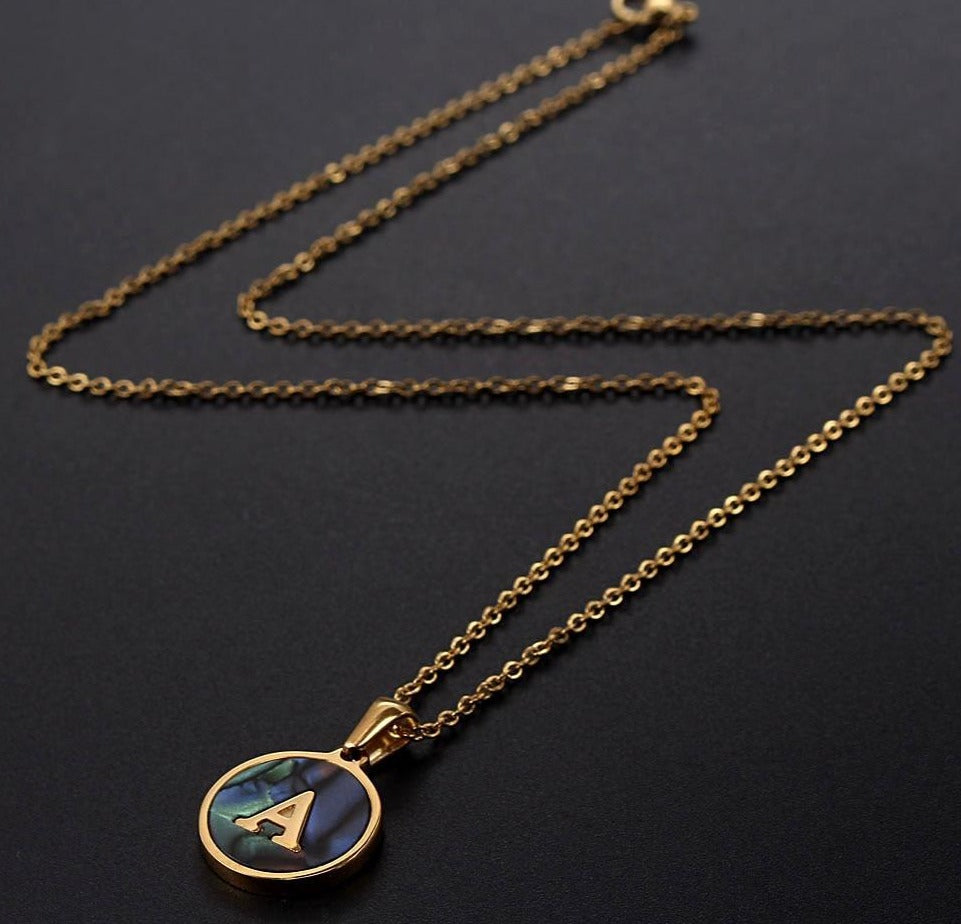 Gold Abalone Initial Necklace