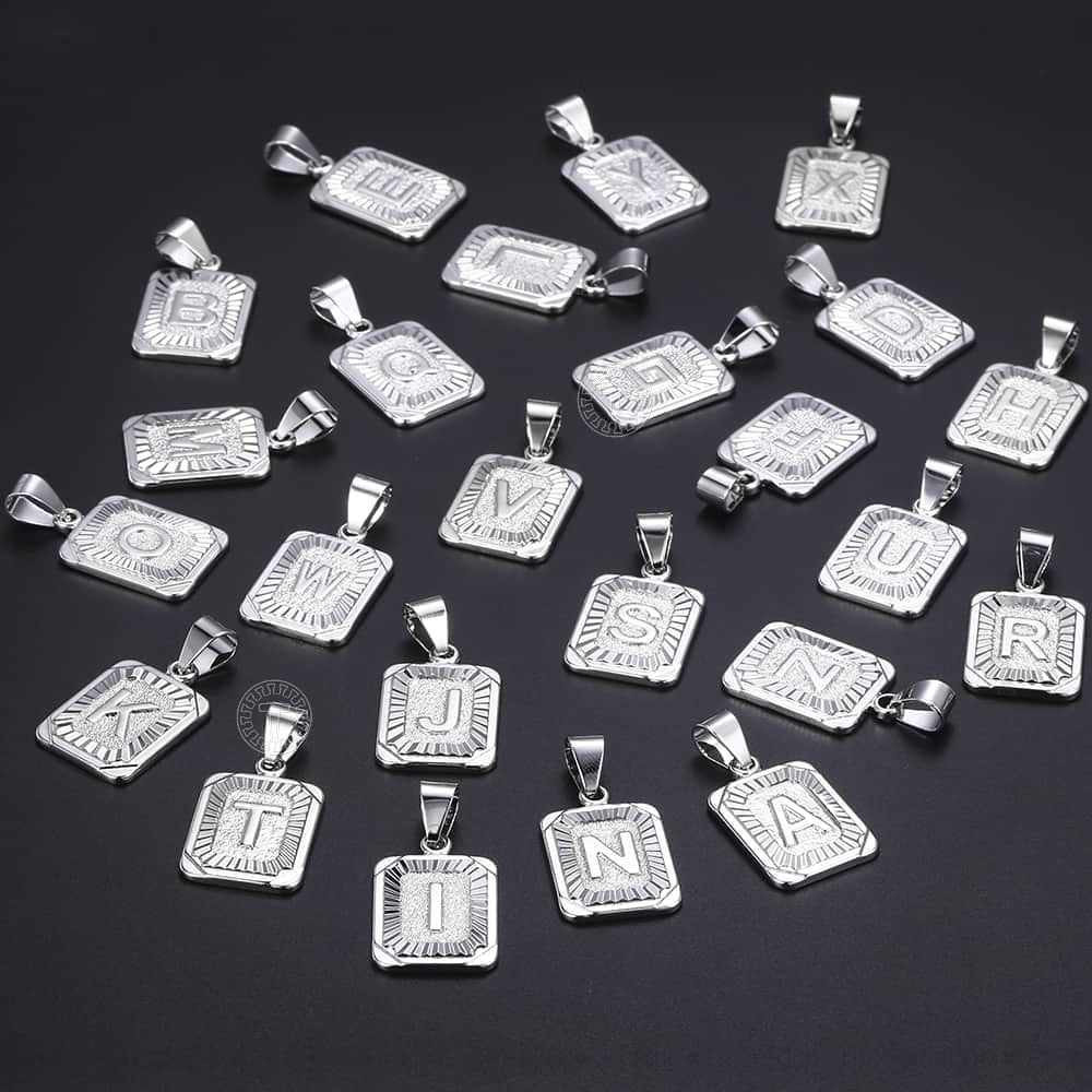 Square Silver Initial Necklace