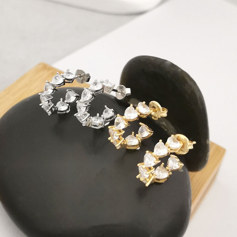 Hoop and Drop Heart  Earrings